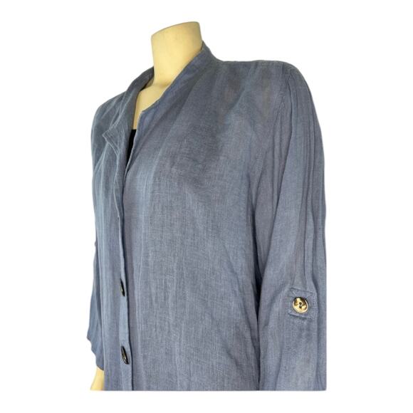 Caroline Rose Button-Down stand collar 100 % Tissue-Linen Shirt size large - Picture 6 of 11